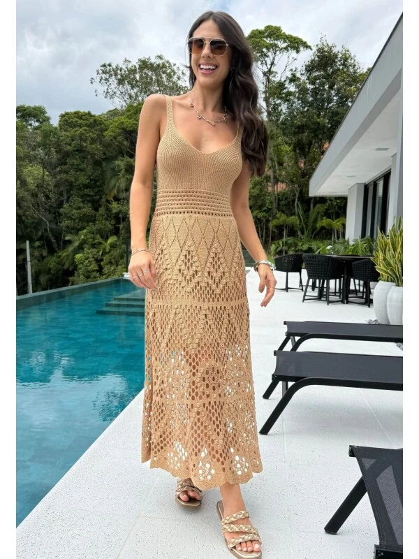 VESTIDO TRICO PARIS - COSH JEANS - Bege