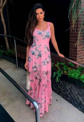 VESTIDO TULE LONGO ESTAMPADO PARADO NO AR - COSH JEANS - Rosa