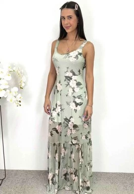 VESTIDO TULE LONGO ESTAMPADO PARADO NO AR - COSH JEANS - Verde